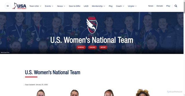 Security scan screenshot of https://www.usafieldhockey.com/womens-national-team