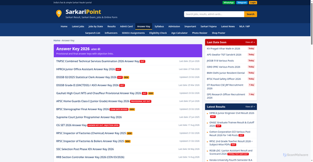 Security scan screenshot of https://sarkaripoint.com/category/answer-key