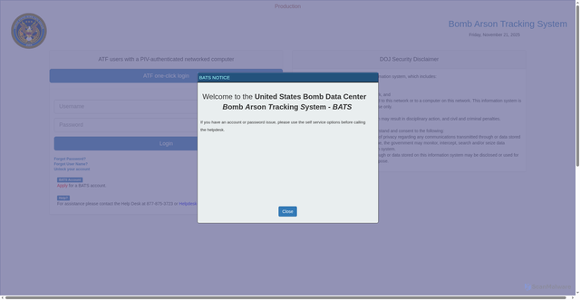 Security scan screenshot of https://live.bats.gov/BATS/