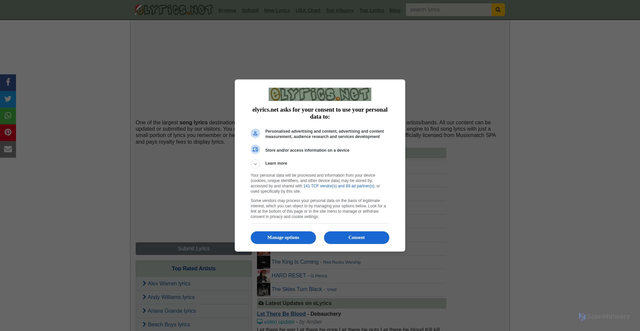 Security scan screenshot of https://images.elyrics.net