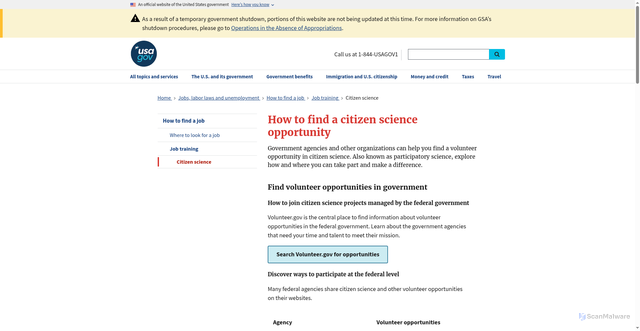 Security scan screenshot of https://www.usa.gov/citizen-science
