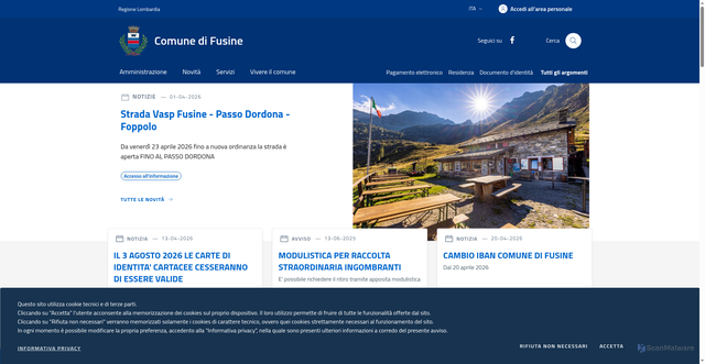 Security scan screenshot of https://www.comune.fusine.so.it
