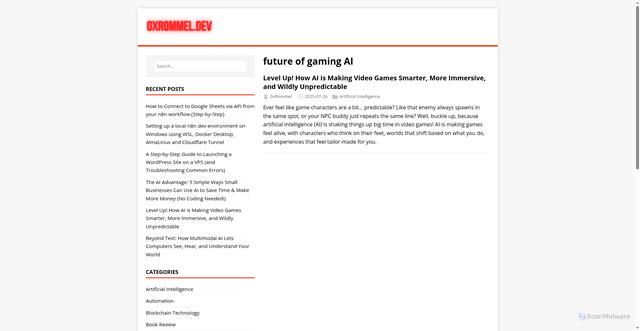 Security scan screenshot of https://0xrommel.pages.dev/tags/future-of-gaming-ai/