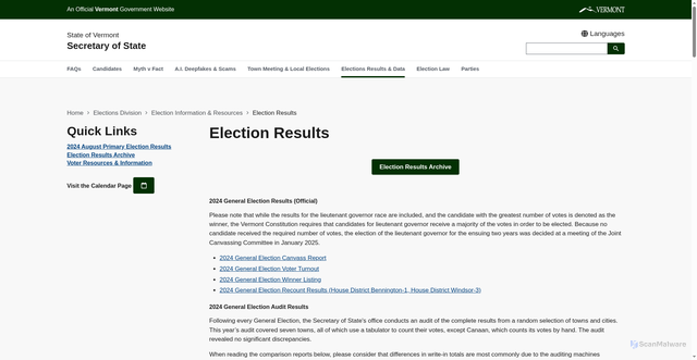 Security scan screenshot of https://sos.vermont.gov/elections/election-info-resources/elections-results-data