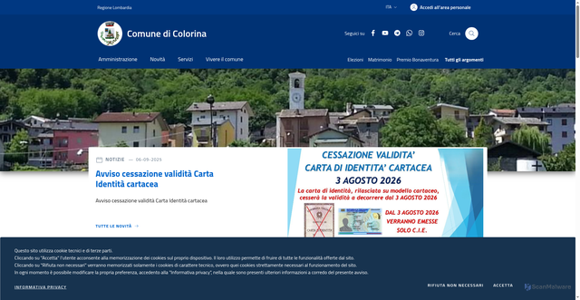 Security scan screenshot of https://www.comune.colorina.so.it