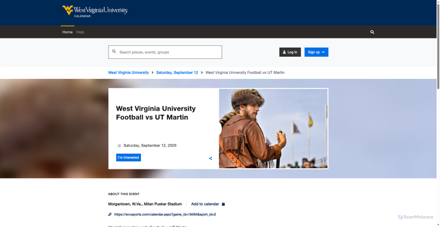 Security scan screenshot of https://cal.wvu.edu/event/west_virginia_university_football_vs_ut_martin