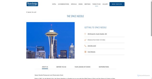 Security scan screenshot of https://www.travelodgeseattlecenter.com/things-to-do/space-needle