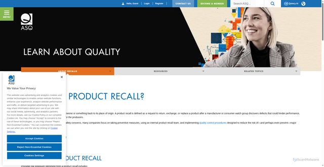 Security scan screenshot of https://asq.org/quality-resources/recalls?srsltid=AfmBOoragZ7glf2vfrsh0sOsJlKT3rXi7Qxu5L8RvkHyFCyNkdz8Bk7r