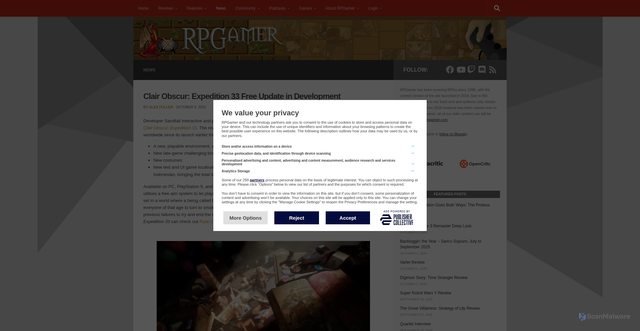 Security scan screenshot of https://rpgamer.com/2025/10/clair-obscur-expedition-33-free-update-in-development/