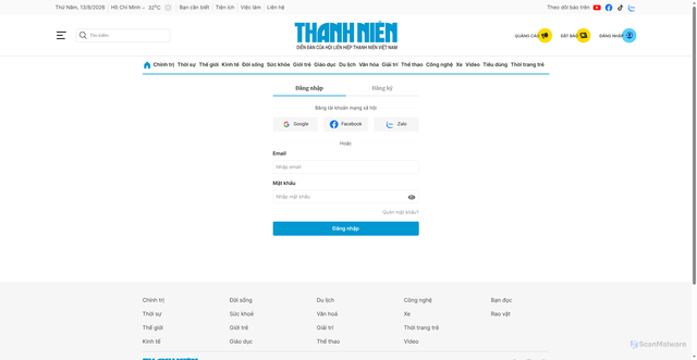 Security scan screenshot of https://my.thanhnien.vn