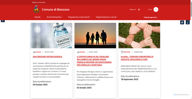 Security scan screenshot of https://www.comune.bianzano.bg.it/