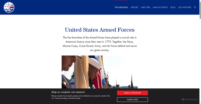 Security scan screenshot of https://chicagonavymemorial.org/commemorative-us-sea-services-monument/armed-forces