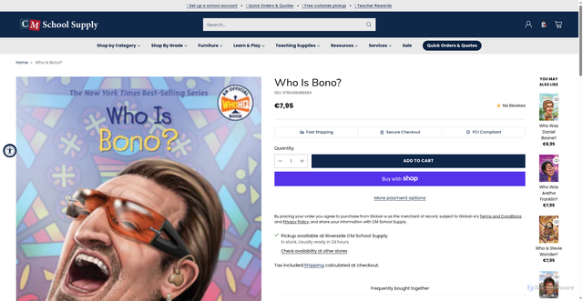 Security scan screenshot of https://shopcmss.com/products/who-is-bono?srsltid=AfmBOoowyFofNmUMQP1-4OBIUiTEuni5J5qFAjN_ojmQl5R93wfe_5tE