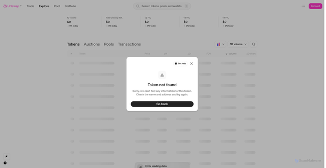 Security scan screenshot of http://web-testing-dev-entry-gateway-uniswap.vercel.app/explore/tokens/base/0xcbb7c0000ab88b473b1f5afd9ef808440eed33bf