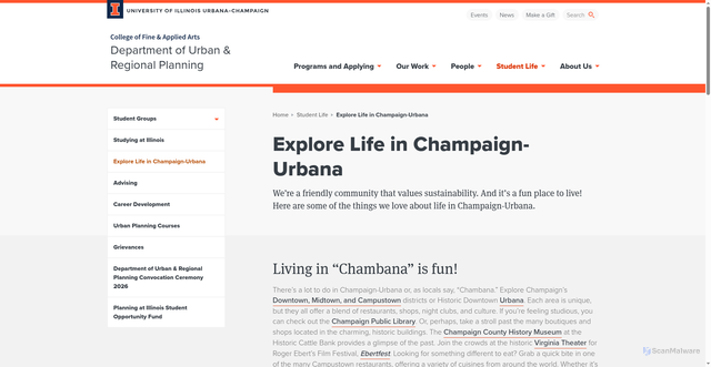 Security scan screenshot of https://urban.illinois.edu/student-life/illinois-and-urbana-champaign/