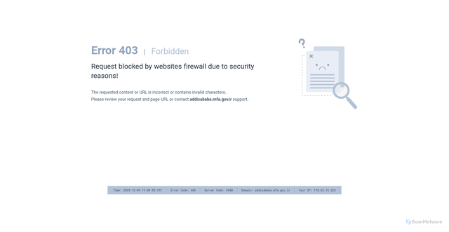 Security scan screenshot of https://www.addisababa.mfa.gov.ir/en/generalcategoryservices/9458/iran-at-a-glance