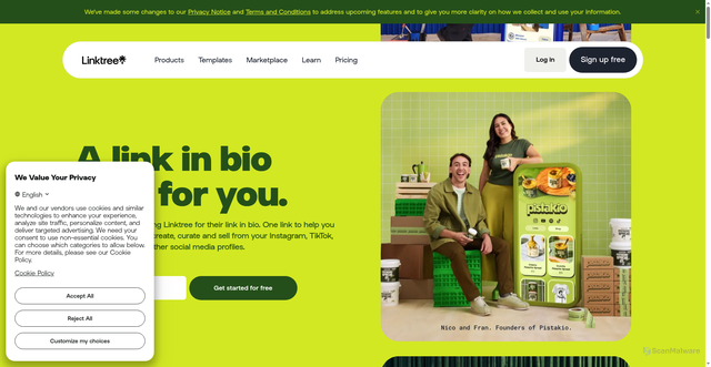 Security scan screenshot of https://linktr.ee/