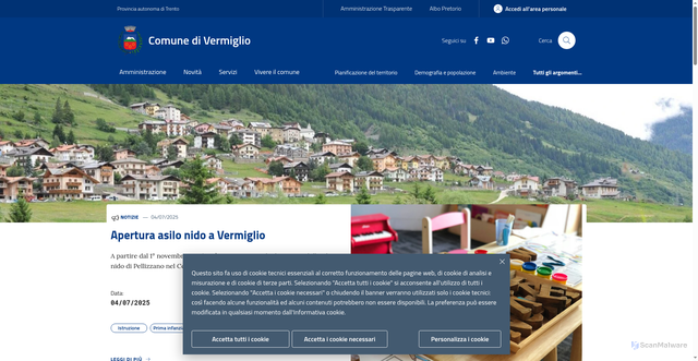 Security scan screenshot of https://www.comune.vermiglio.tn.it/