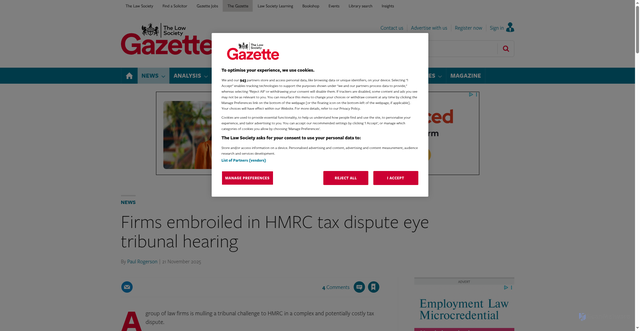 Security scan screenshot of https://www.lawgazette.co.uk/news/firms-embroiled-in-hmrc-tax-dispute-eye-tribunal-hearing/5125199.article