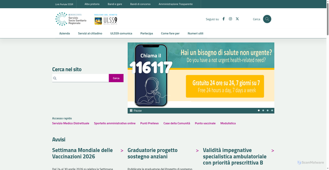 Security scan screenshot of https://www.aulss9.veneto.it/