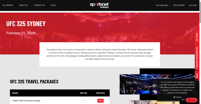 Security scan screenshot of https://sportsnetholidays.com/ufc-325-sydney