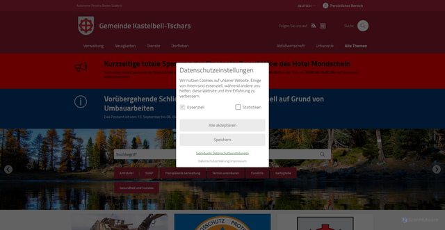 Security scan screenshot of https://www.comune.castelbello-ciardes.bz.it/de