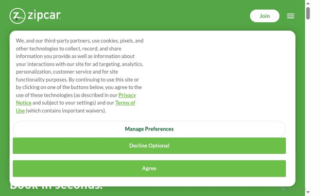 Security scan screenshot of https://www.zipcar.com/