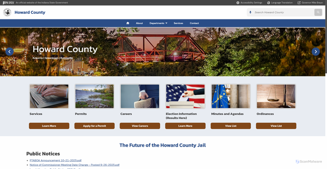 Security scan screenshot of https://www.in.gov/counties/howard/