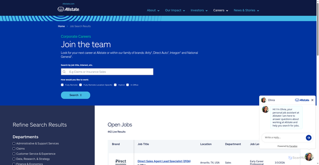 Security scan screenshot of https://allstate.jobs/job-search-results/