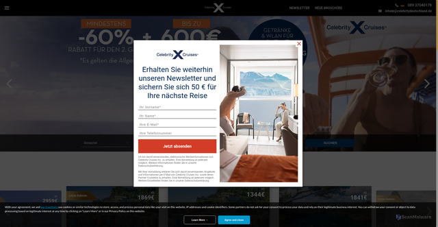 Security scan screenshot of https://www.celebritycruises.de/