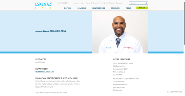 Security scan screenshot of https://www.eskenazihealth.edu/doctors/jerome-adams