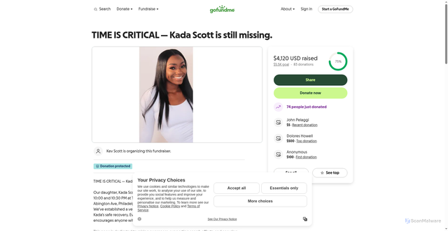 Security scan screenshot of https://www.gofundme.com/f/find-kada