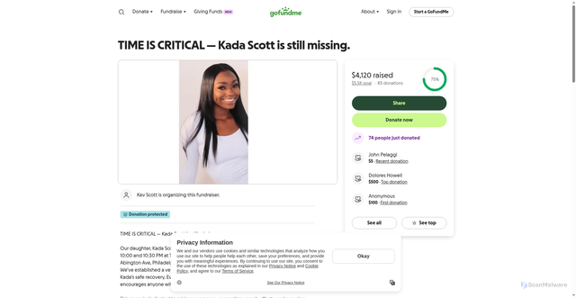 Security scan screenshot of https://www.gofundme.com/f/find-kada