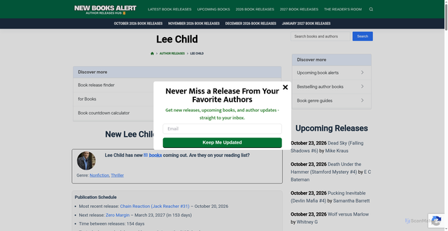 Security scan screenshot of https://newbooksalert.com/author-releases/lee-child/