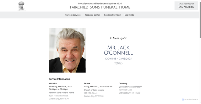Security scan screenshot of https://fairchildfuneral.com/service/mr-jack-oconnell