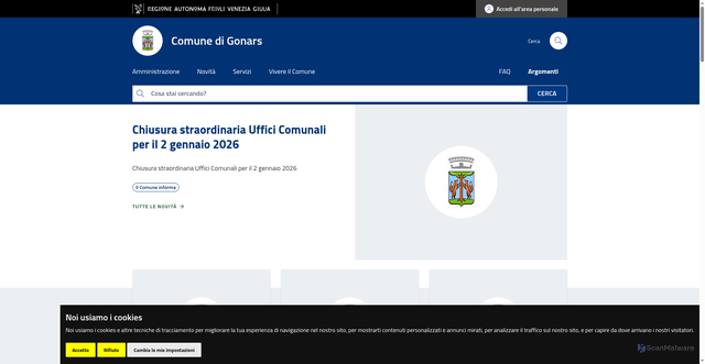 Security scan screenshot of https://www.comune.gonars.ud.it/