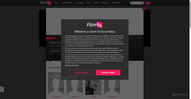 Security scan screenshot of https://www.filmtv.it/serie-tv/274778/chad-powers/cast/