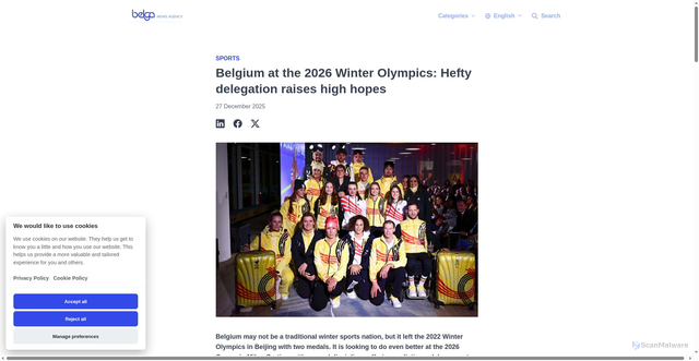 Security scan screenshot of https://www.belganewsagency.eu/belgium-at-the-2026-winter-olympics-hefty-delegation-raises-high-hopes