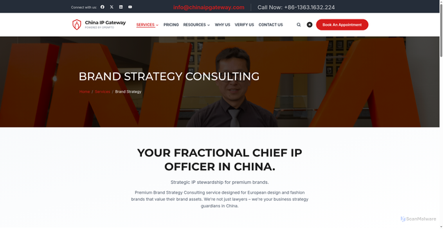 Security scan screenshot of https://www-chinaipgateway-com.pages.dev/services/brand-strategy/