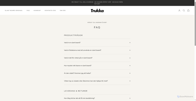 Security scan screenshot of https://trukkastore.com/pages/vanliga-fragor?utm_source=klaviyo&utm_medium=email&utm_campaign=2026-10%20%7C%20V1%20%7C%20V%C3%A4rde%20%7C%20S%C3%A5%20b%C3%B6rjar%20du%20r%C3%A4tt&_kx=mmq3EMUaiq9XJE8NZ9r_MY1_6_M18LbYwRi_qn-bKb4.VSqW3i