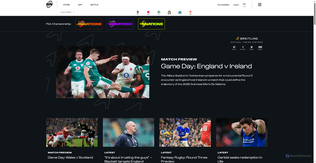Security scan screenshot of https://www.sixnationsrugby.com/en