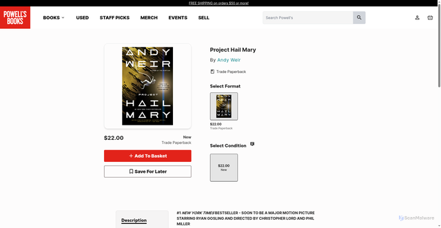 Security scan screenshot of https://powells.com/book/project-hail-mary-9780593135228