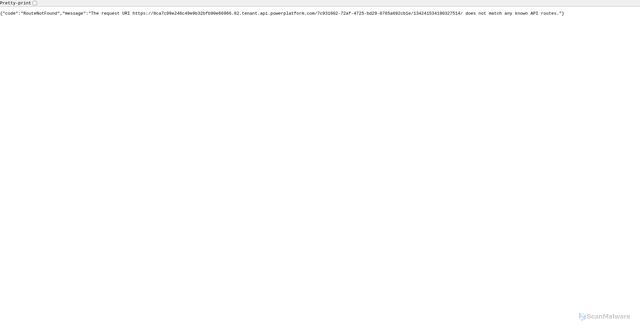 Security scan screenshot of https://8ca7c99e246c49e9b32bfb90e66966.82.tenant.api.powerplatform.com