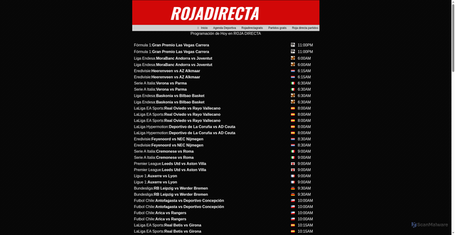 Security scan screenshot of https://www.rojadirecta.re/