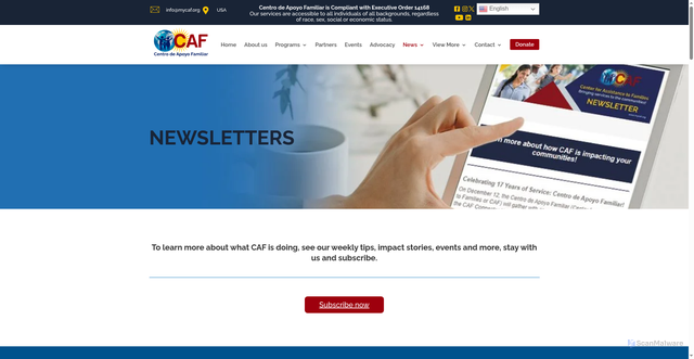 Security scan screenshot of https://mycaf.org/newsletters/