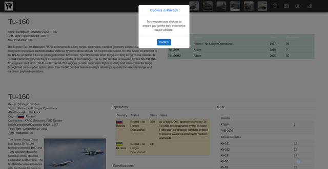 Security scan screenshot of https://www.deagel.com/aerospace%20forces/tu-160/a000332