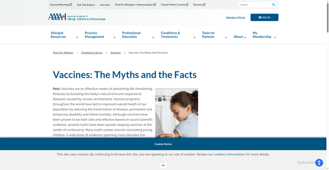 Security scan screenshot of https://www.aaaai.org/tools-for-the-public/conditions-library/allergies/vaccine-myth-fact