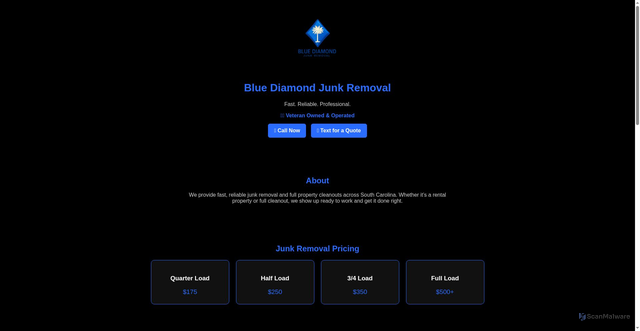 Security scan screenshot of https://bluediamondjunkremoval.com/