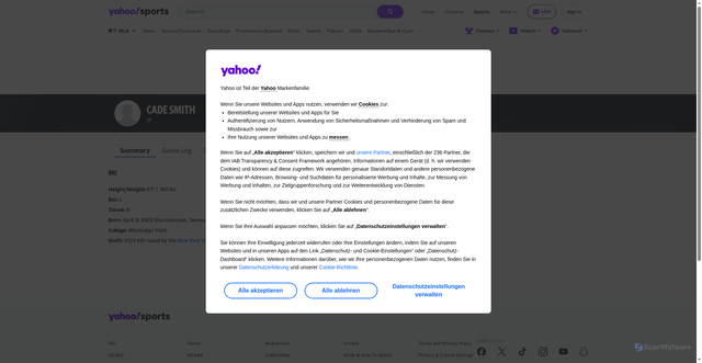 Security scan screenshot of https://sports.yahoo.com/mlb/players/63201/