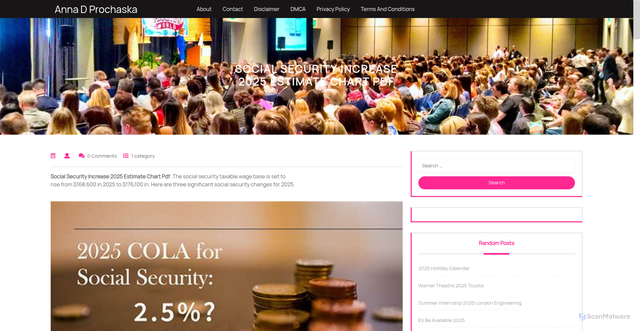 Security scan screenshot of https://annadprochaskac.pages.dev/hhgcb-social-security-increase-2025-estimate-chart-pdf-jhtpa/